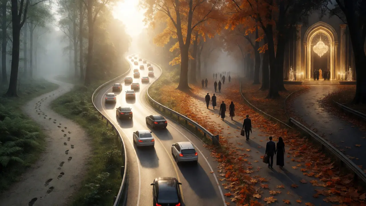 Abstract road representing film seasons from quiet spring to busy summer and prestigious winter.