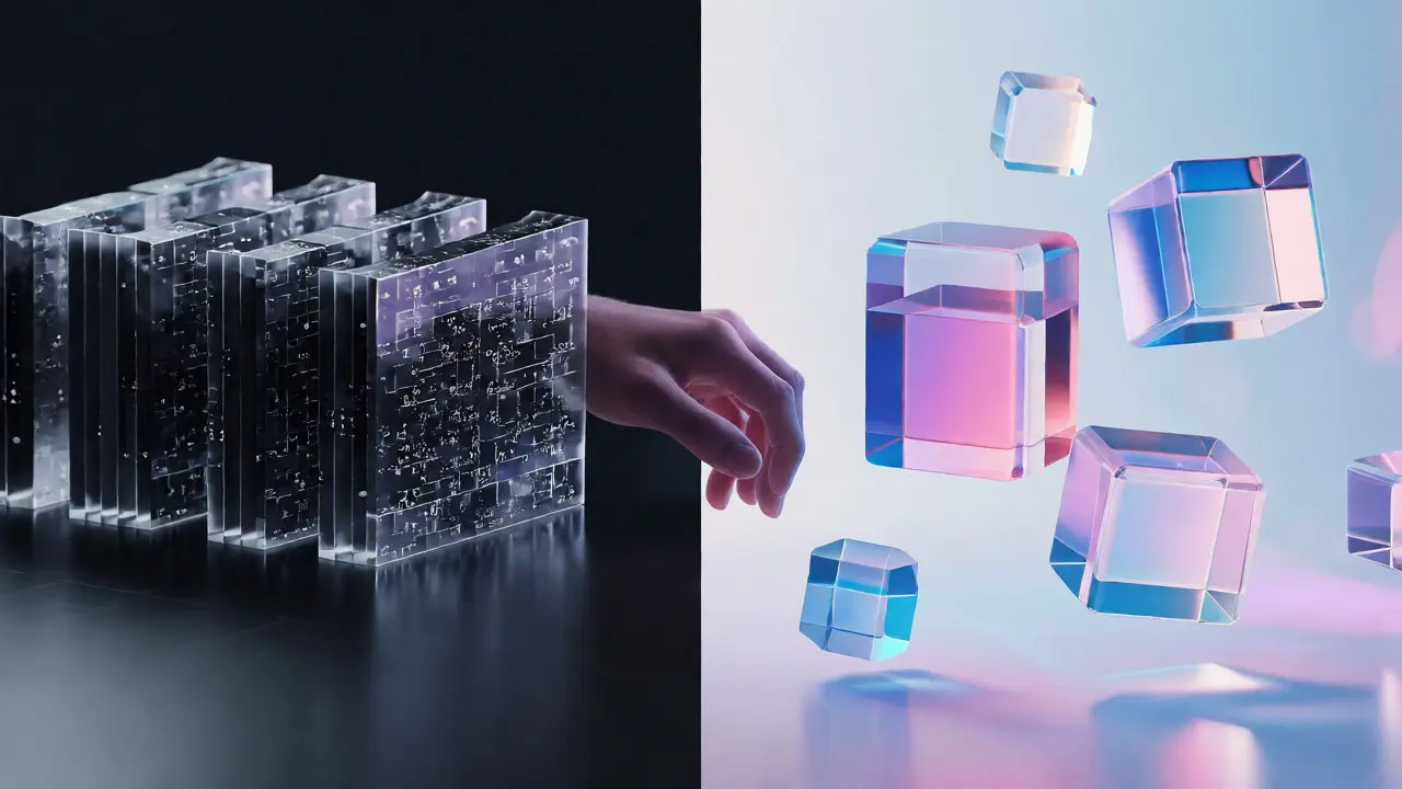 Abstract visualization comparing heavy raw video files with lightweight proxy files for editing.