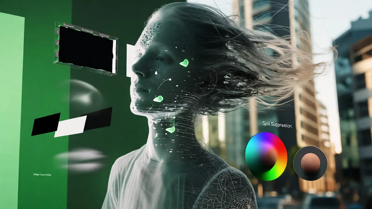Abstract visualization of digital compositing and edge feathering techniques.