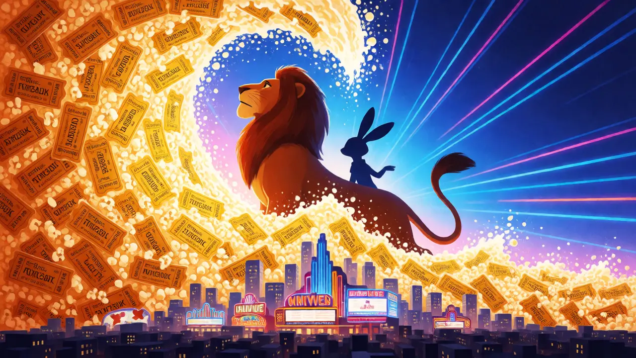 Artistic visualization of a golden wave of tickets rising around animal silhouettes.
