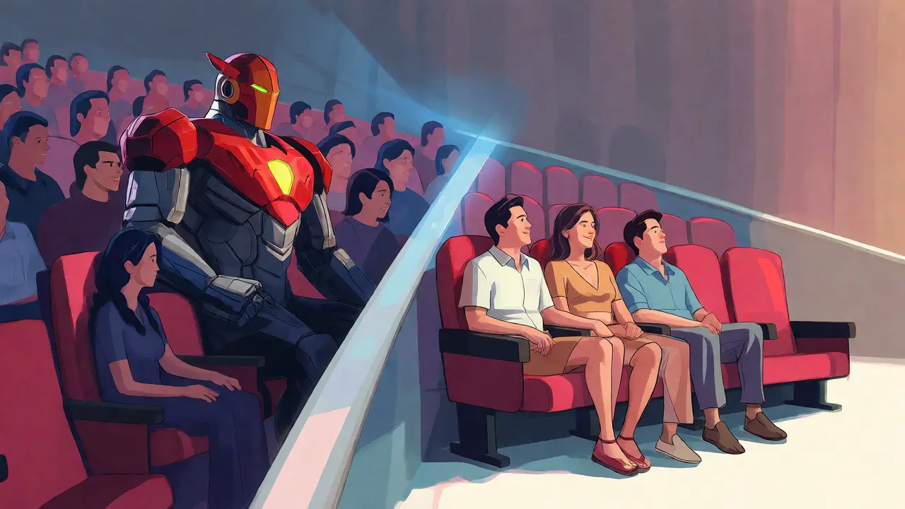 Conceptual art showing audiences choosing between blockbusters and niche films