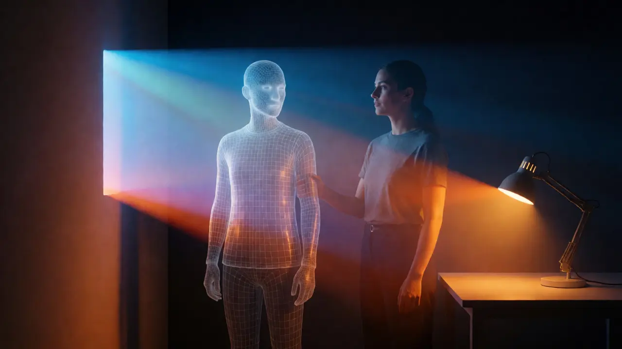 Conceptual diagram showing light bouncing between real and digital elements