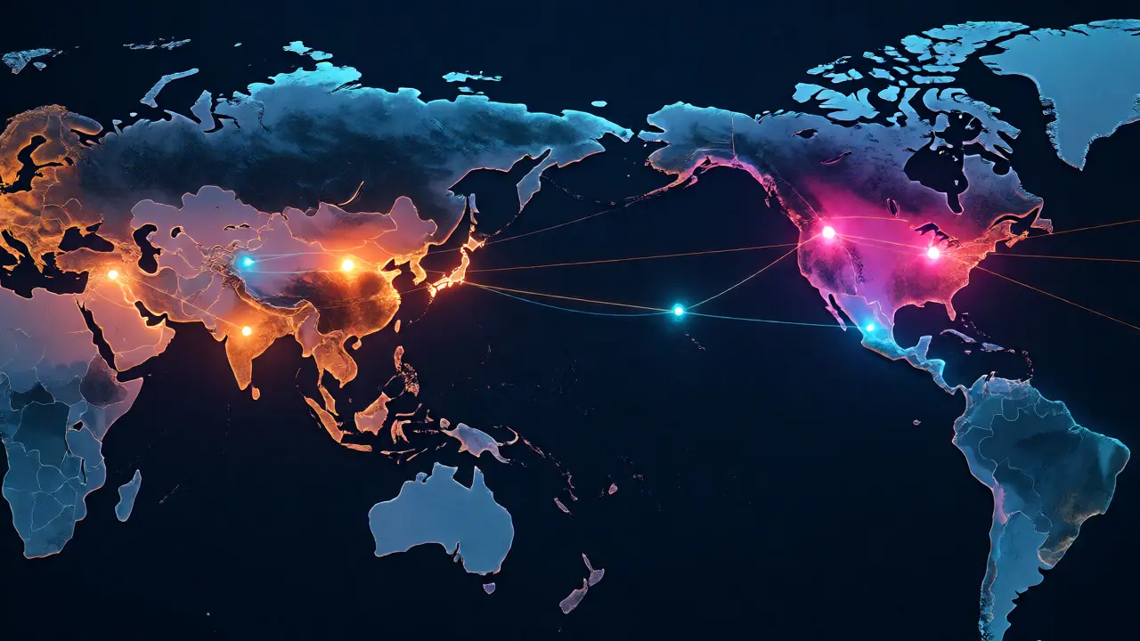 Conceptual map showing global box office spikes linked by release strategies.