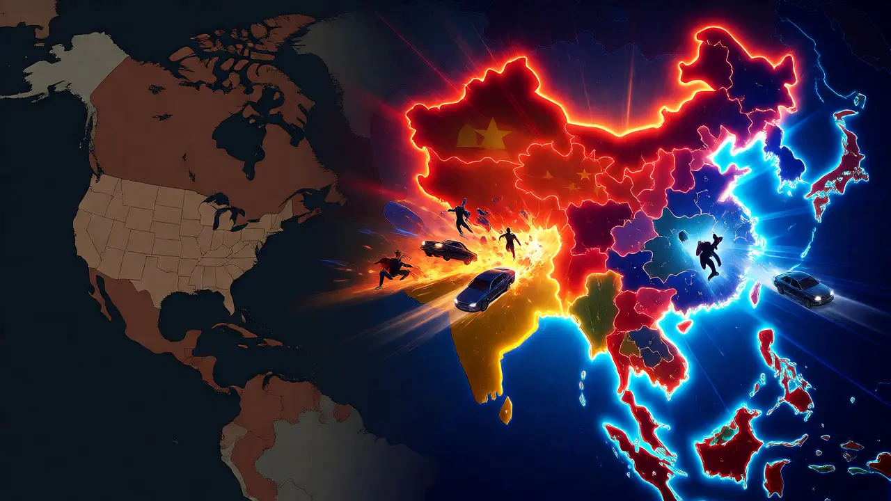 Conceptual map showing global film revenue shifting from US to international markets