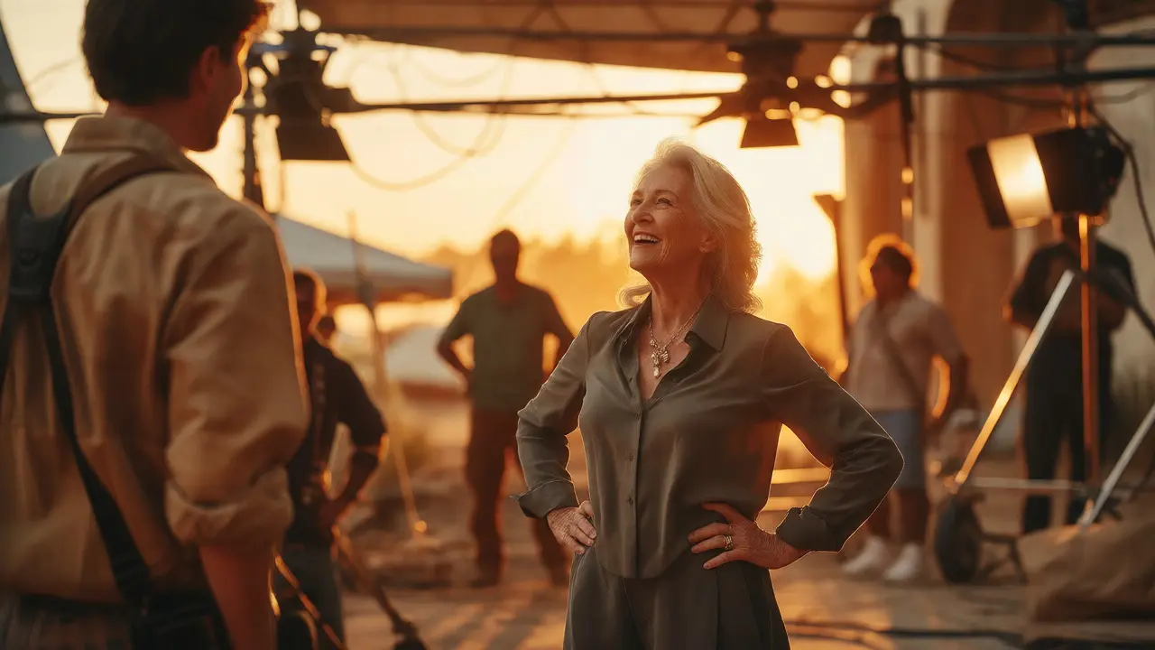 Confident actress on a sunny film set