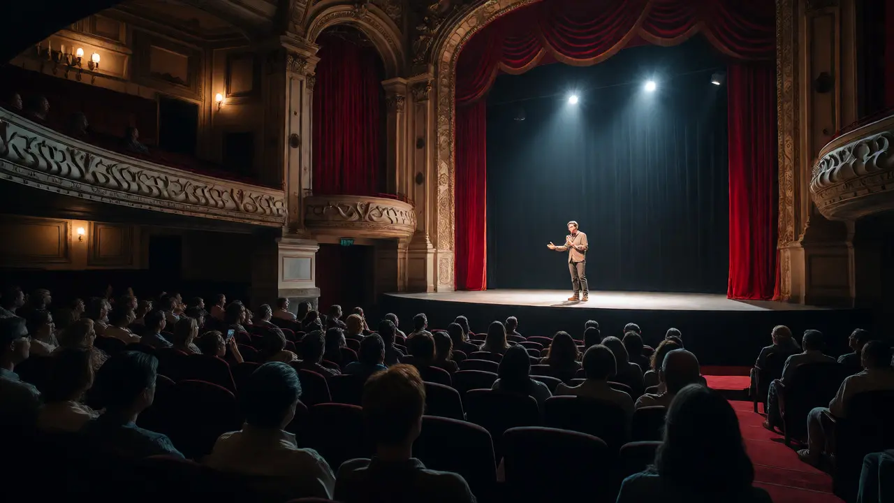 Director answers questions on stage during a tense film festival Q&amp;A session.
