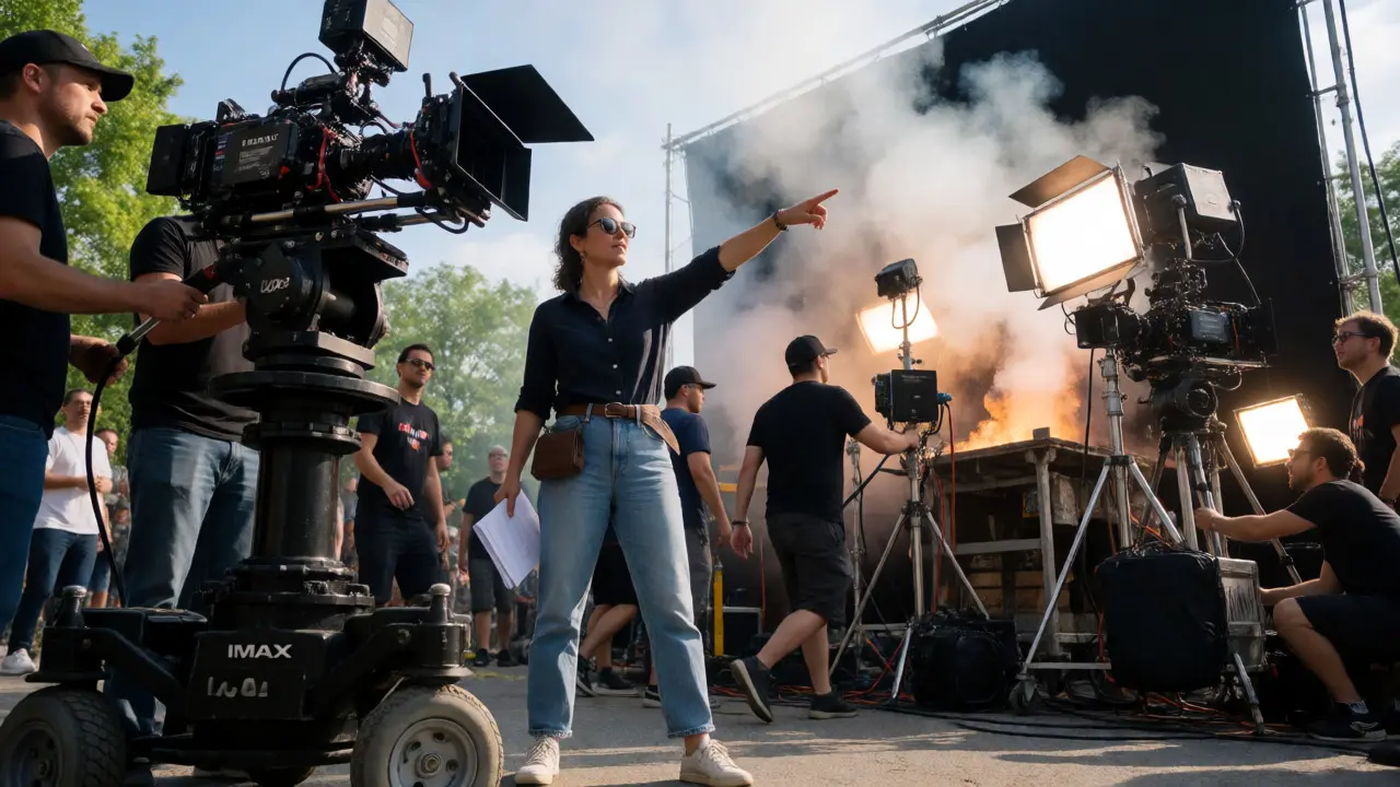 Director overseeing a complex film set with IMAX equipment