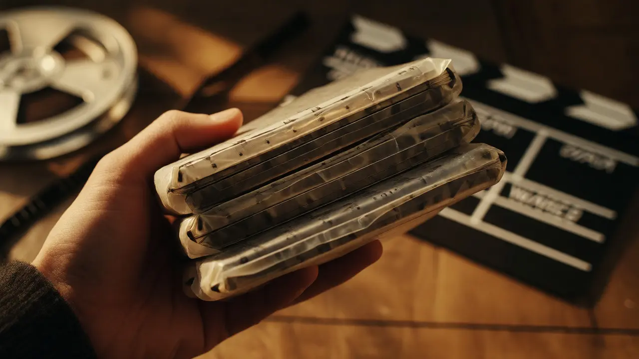 Hand holding packaged hard drives ready for film audio delivery