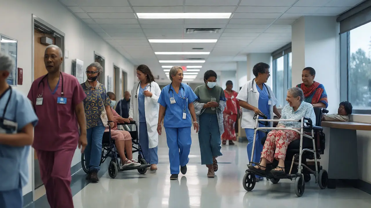 Inclusive background actors in a modern Detroit hospital ward