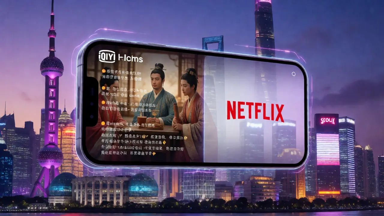 Smartphone showing Asian dramas with social comments vs global apps