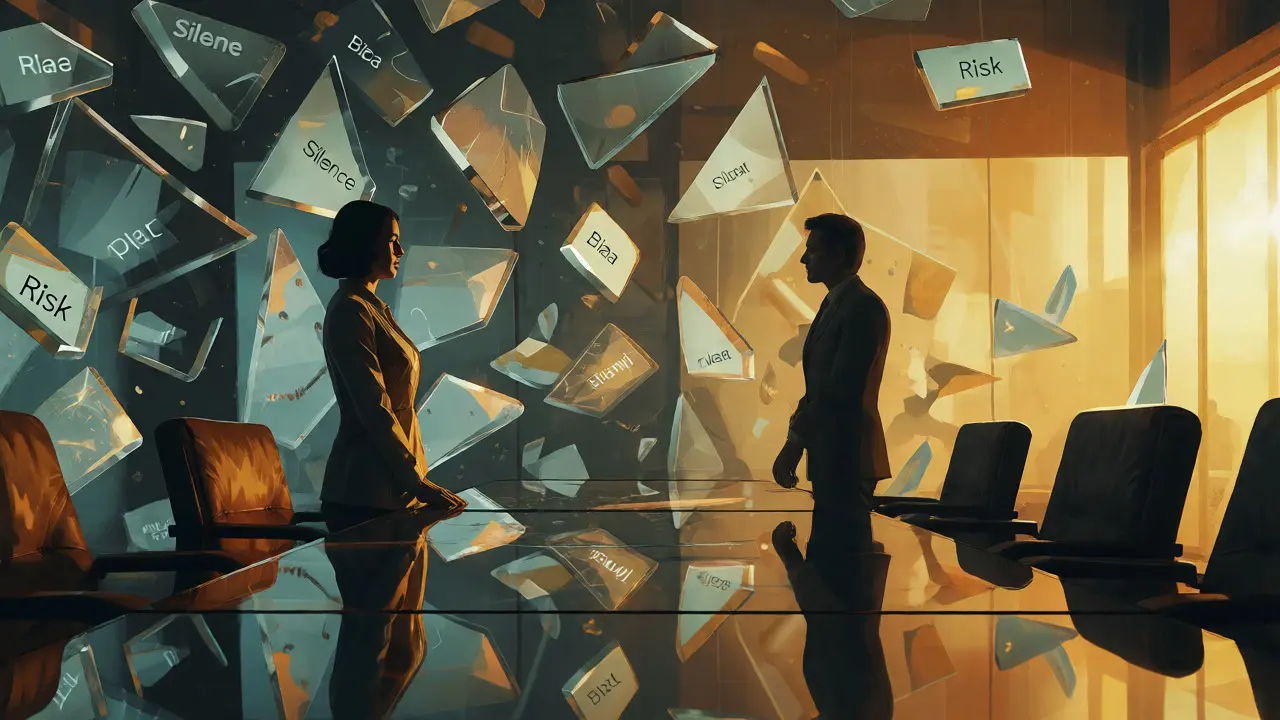 Surreal depiction of a female actor navigating barriers during a salary negotiation.