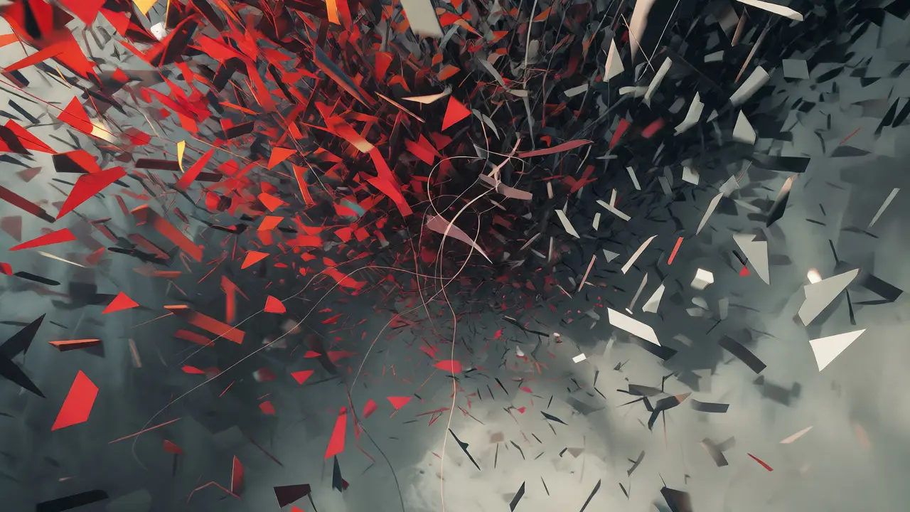 Abstract chaos of sharp shards representing noisy, flattened online film criticism.