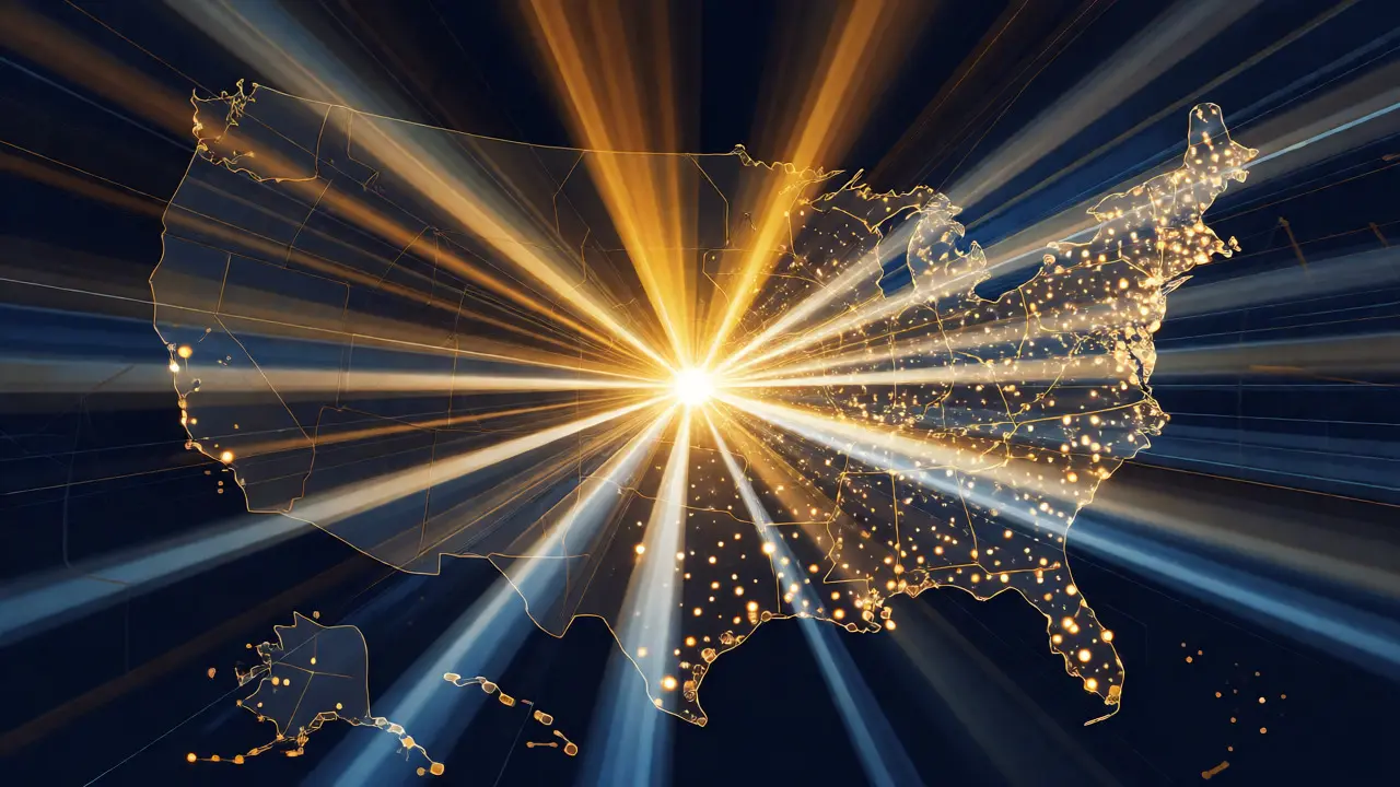 Abstract visualization of film expansion from one bright screen to many.