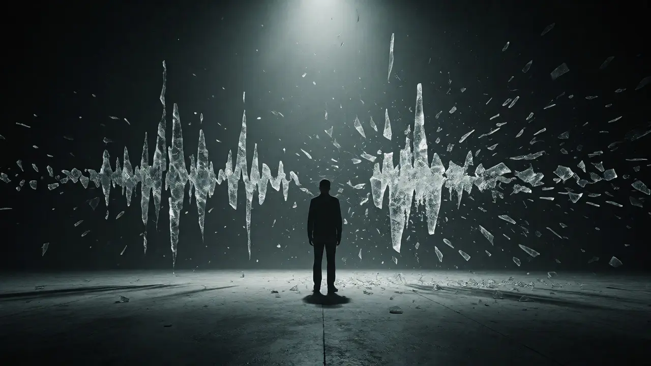 Abstract visualization of sudden silence in a tense scene