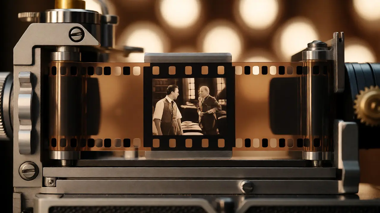Close-up of a VistaVision camera running 35mm film horizontally to capture a wide, high-res image.
