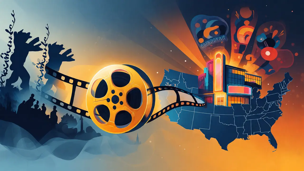 Conceptual art showing a film's journey from festival to local theater