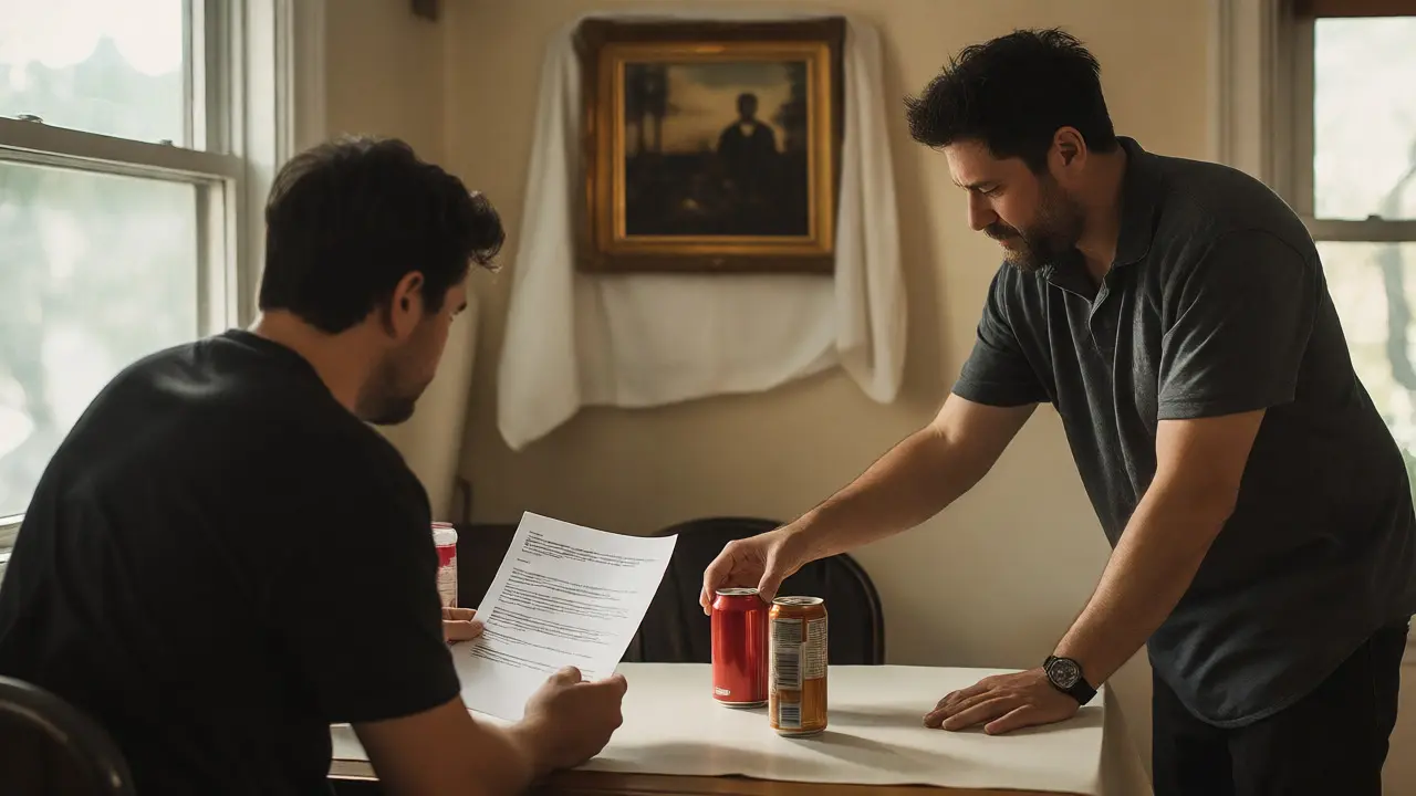 Indie film set crew managing props and artwork to ensure copyright compliance.