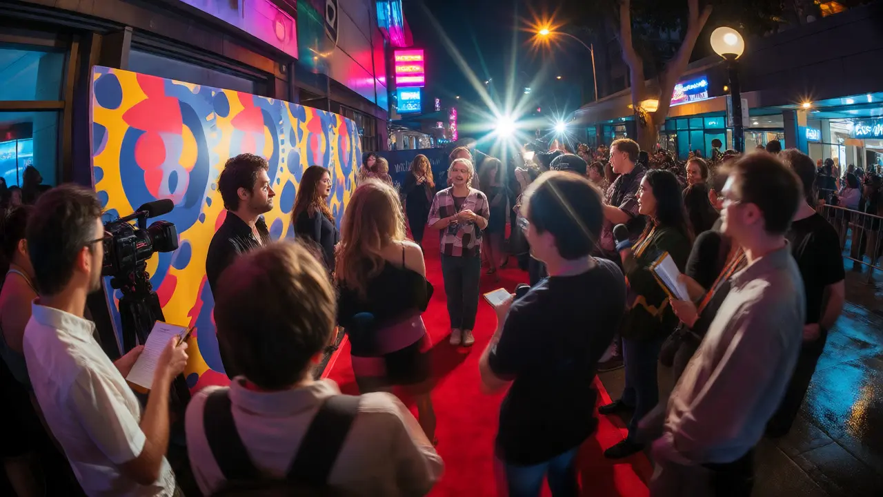 Journalists interviewing director at indie film festival