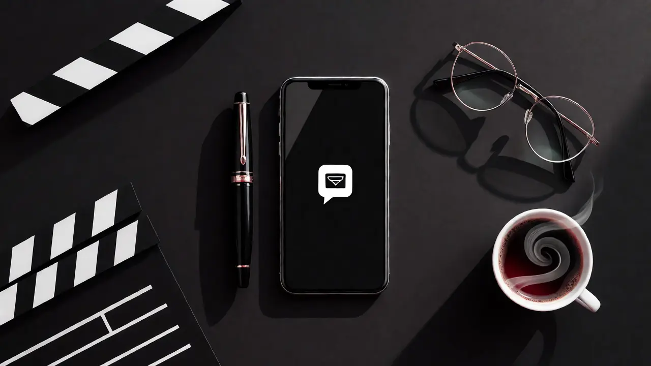 Minimalist flat lay with a pen, phone, glasses, and coffee on black.