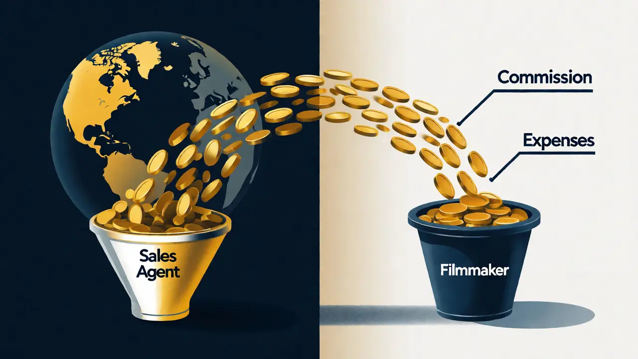 Visual metaphor of sales commission and filmmaker revenue