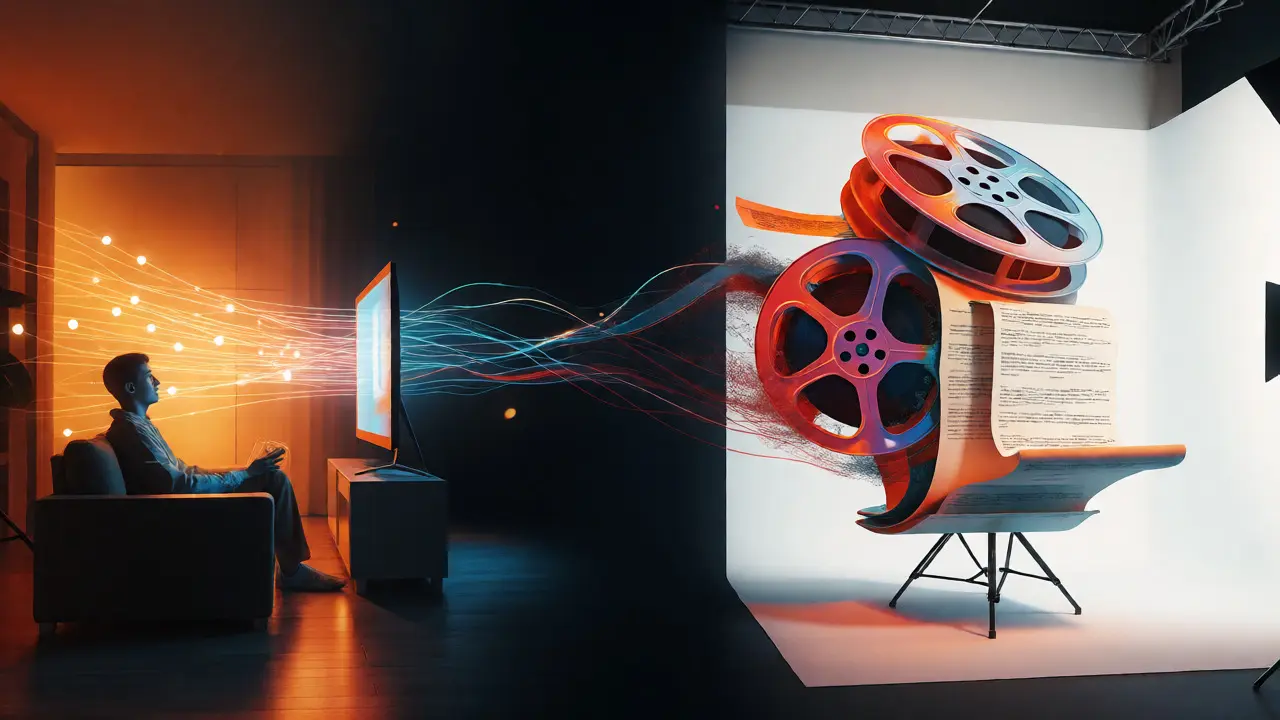 Visual representation of viewer data transforming into new film projects.